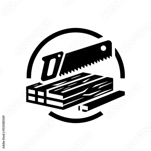 Hand saw cutting lumber woodworking icon