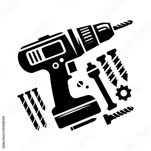 Cordless drill with screws and drill bits