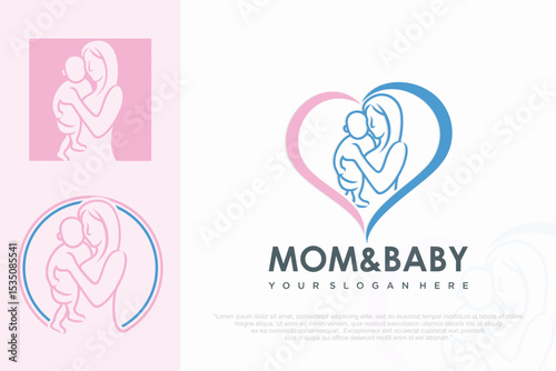 mother child love care logo in flat design . vector illustration