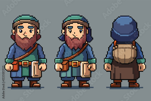 Medieval Character Pixel Turnaround Model Sheet
