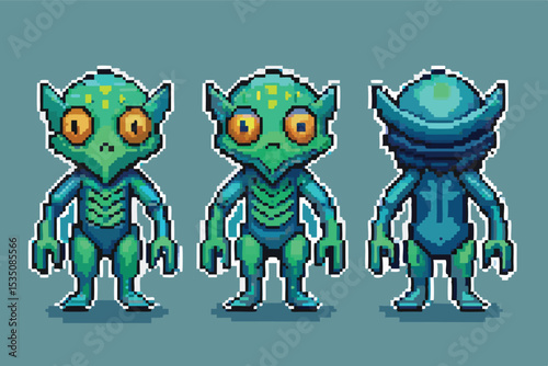 Alien Pixel Art Character Turnaround