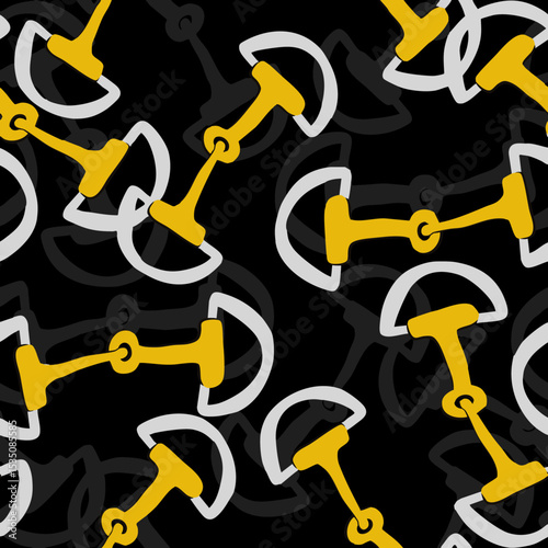 Abstract Hand Drawing Horse Bit Chains Seamless Vintage Vector Pattern Isolated Background