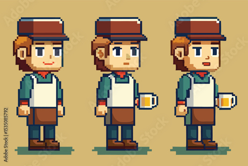 Coffee Shop Barista Pixel Art Model Sheet