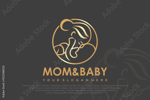 Mother and baby logo. Mom holding her child in her arms , vector illustration