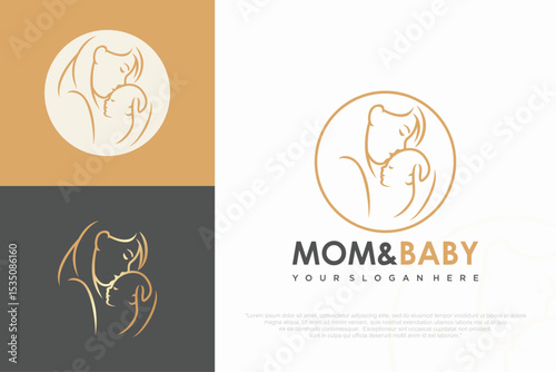 Mom and baby logo design icon with unique element concept . vector illustration