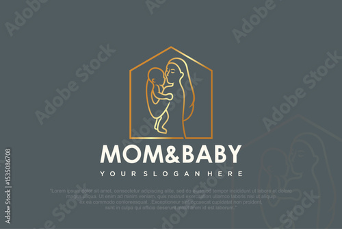 Baby and mom home logo design. baby massage spa treatment. vector illustration
