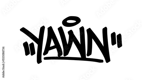 Vector graffiti tag of the word “yawn” in bold black street art style. Loose and expressive handstyle lettering on transparent background. Great for lazy, sleepy, or chill urban designs.

