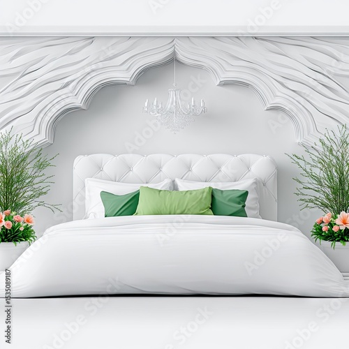 Elegant White Minimalist Bedroom Interior Design Rendering