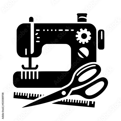 Sewing machine scissors and ruler icon