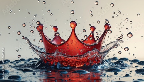 Illustration of a Liquid Splash Forming a Crown Shape with Droplets Suspended in Air