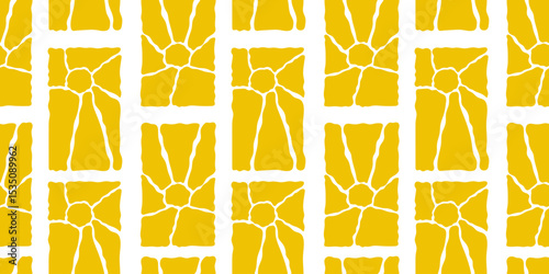 Sun groovy seamless pattern. Seamless floral pattern with a groovy 70s feel. Designed for interior decor, product packaging, and trendy digital assets 
