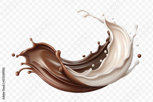 abstract 3d liquid chocolate and milk splash in different style Isolated white background