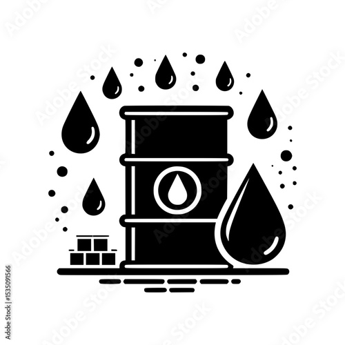 Oil barrel with droplets and crude oil