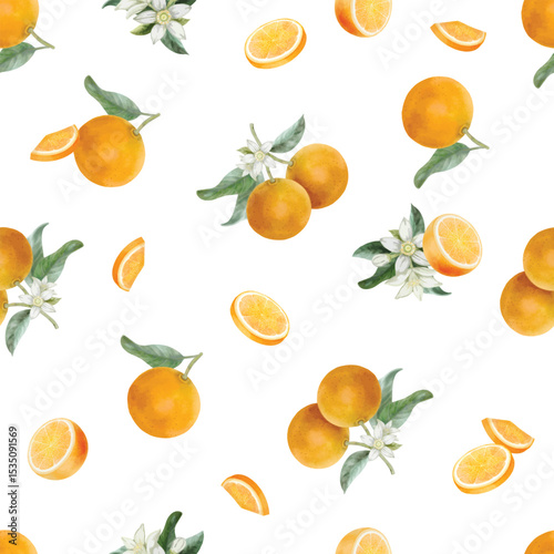 Seamless pattern of Oranges hand draw watercolor painted. Design for fabric, paper, and so on.The EPS file is vector and can be edited for back