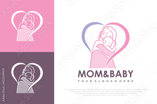 mother child love care logo in flat design . vector illustration