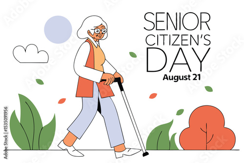 Happy grandmother traveling the world a vector illustration of a senior citizen on an adventure