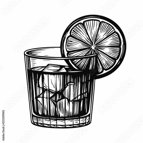 Negroni cocktail in rocks glass with orange slice. Classic Negroni recipe includes gin, vermouth rosso, and campari.