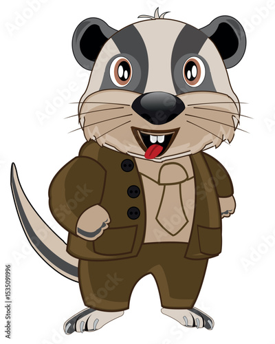 Animal badger in suit on white background is insulated