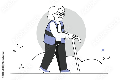 Happy grandmother traveling the world a vector illustration of a senior citizen on an adventure