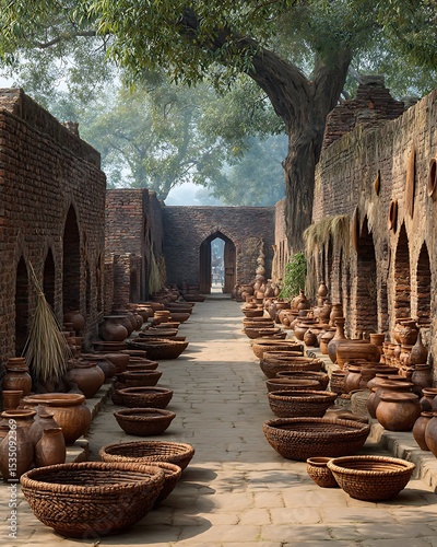 Pottery village scene filled with vessels high resolution image