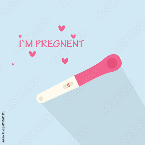 Pregnancy self-test kit with two stripes. positive pregnancy test result, white isolated background. Concept of medicine, gynaecology, conception planning, pregnancy. vector illustration.