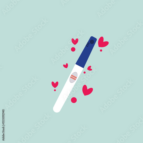 Pregnancy self-test kit with two stripes. positive pregnancy test result, white isolated background. Concept of medicine, gynaecology, conception planning, pregnancy. vector illustration.