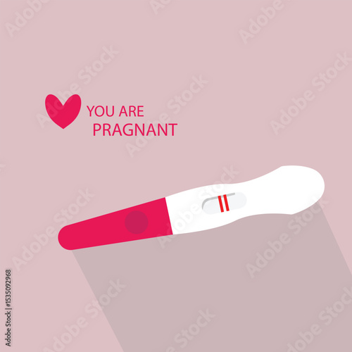Pregnancy self-test kit with two stripes. positive pregnancy test result, white isolated background. Concept of medicine, gynaecology, conception planning, pregnancy. vector illustration.