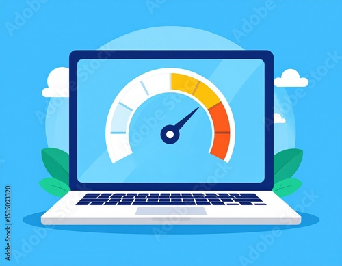 Laptop Showing Speedometer Illustration