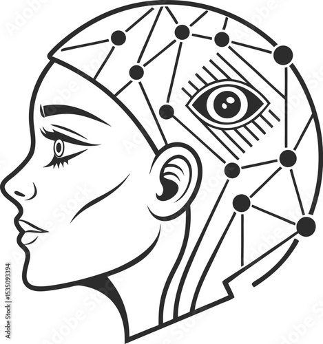 AI Consciousness  A Woman's Profile with Neural Network Connections and Third Eye