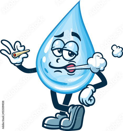 Cartoon character water drop is smoking