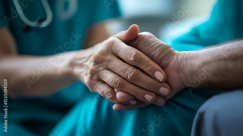 Healthcare Worker Holding Patient's Hand, Offering Comfort and Support