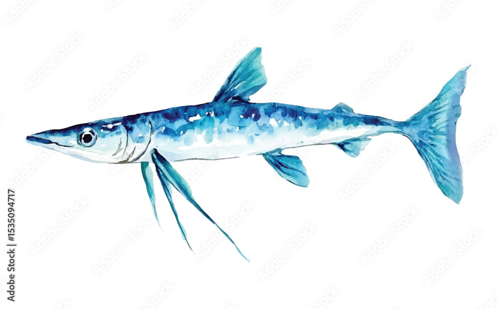 Fototapeta premium Fish needle watercolor vector illustration, underwater ocean animal art isolated on white background