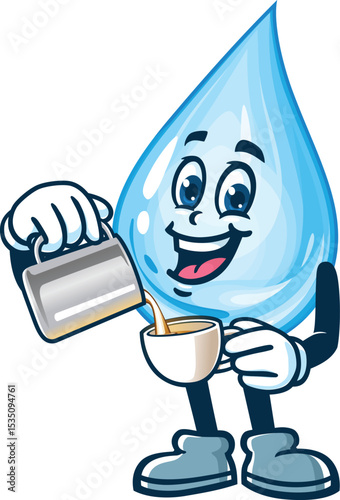 Cartoon water drop character is being a barista