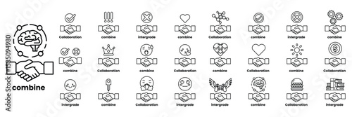 Set of illustrations in the concept of Hands of people checking hands and things in line art style