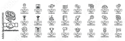 Set of illustrations in the concept of Hands of people checking hands and things in line art style