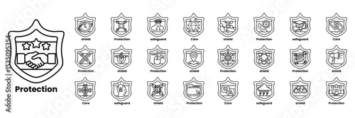 Set of illustrations in the concept of shields and things in line art style