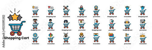 Set of illustrations in the concept of Carts and items in line art style