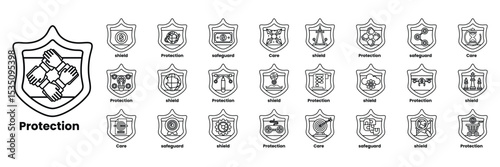 Set of illustrations in the concept of shields and things in line art style