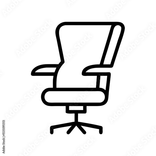 Outline drawing of an office chair with armrests and a five legged base design displayed centrally
