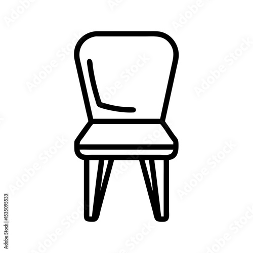 Simple line drawing of a chair with a rounded back and seat on four legs, isolated on white background