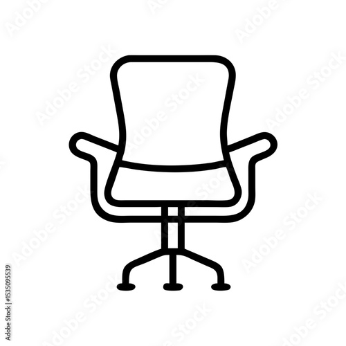 A simple graphic showing an office chair with armrests and a five point base design on a white background