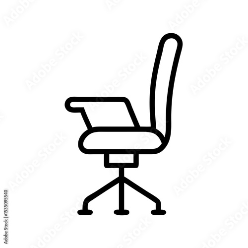 A simple graphic of an office chair with armrests and a high back on a white background image design