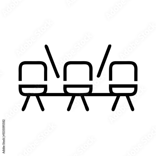Three chairs in a row with two diagonal lines pointing towards the middle chair object graphic