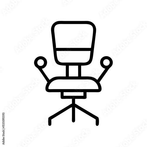 Simple line drawing of a swivel chair with armrests and a three legged base, isolated on white background