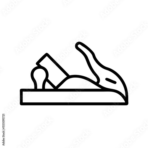 A woodworking hand tool with a blade and handle used to shape wood is displayed in a simple line drawing