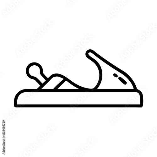 A woodworking hand tool with a blade used to shape wood surfaces is shown in a simple line drawing