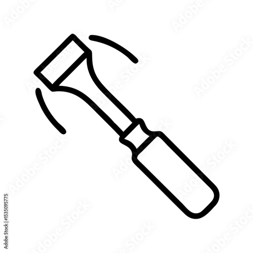 A simple graphic showing a chisel tool with curved lines indicating movement or vibration of the tool tip
