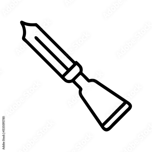 Simple graphic showing a chisel with a black outline and a white fill on a plain white background