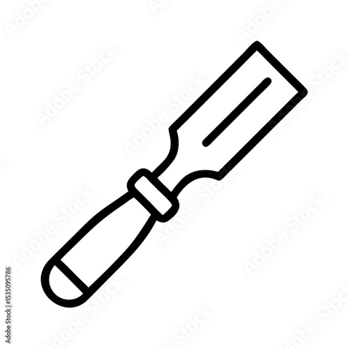 Depiction of a woodworking hand tool with a handle and a blade in a simple line drawing style