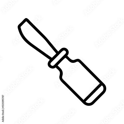 A simple graphic showing a chisel tool with a black outline and white fill on a white background
